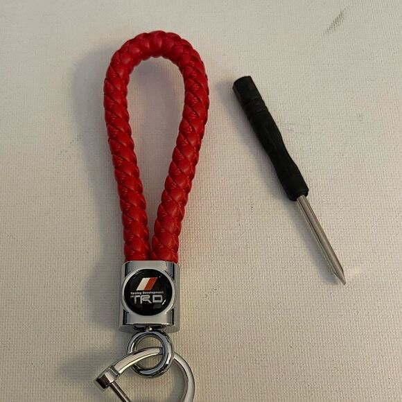 TRD Toyota Red Leather Rope fob keychain with Logo NWT - Picture 3 of 5